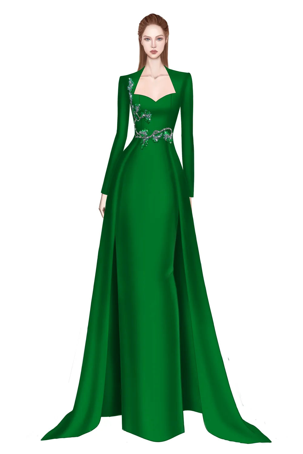 3D Embellished Anne Queen Neck A-line Dress
