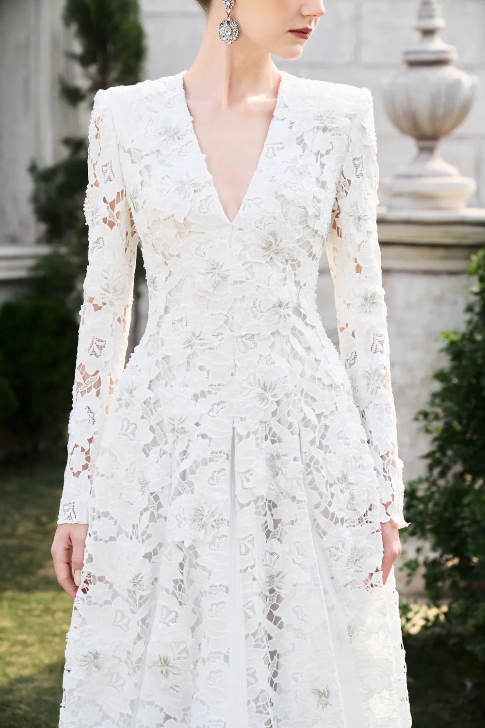 Floral Lace Long Sleeve Flared A-line Dress