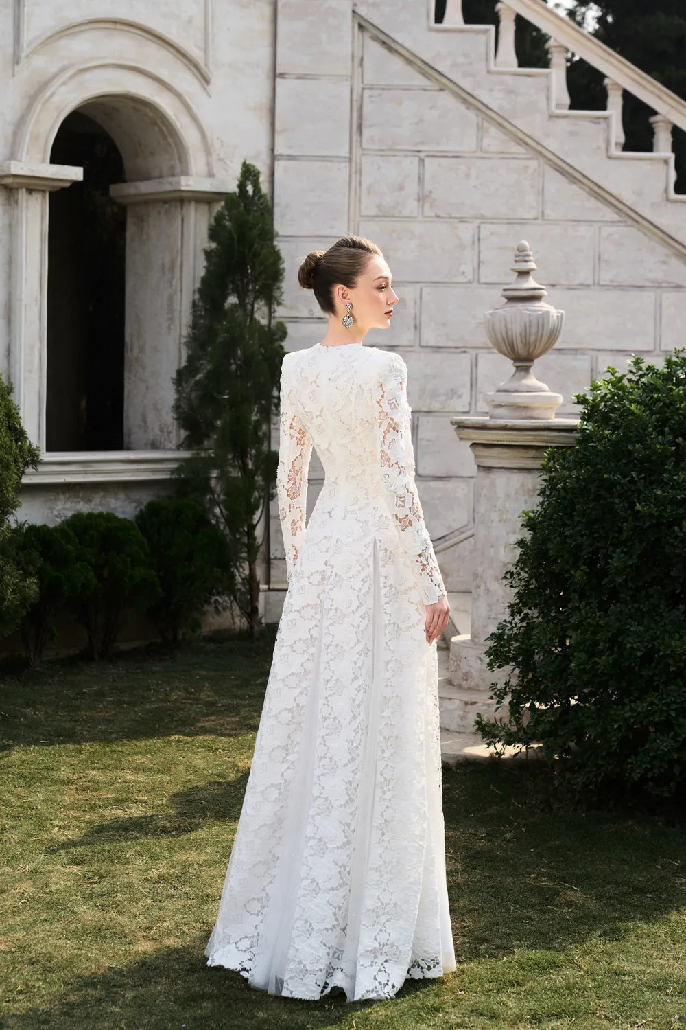 Floral Lace Long Sleeve Flared A-line Dress