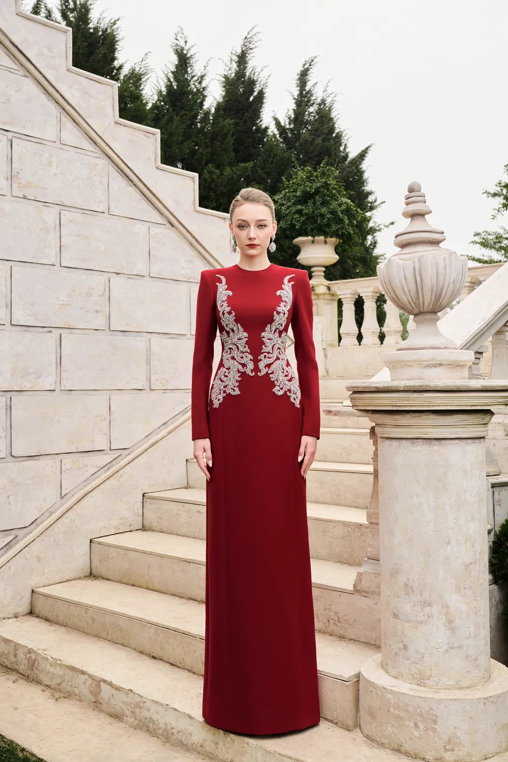 Symmetric Crystal-Embellished Straight Dress