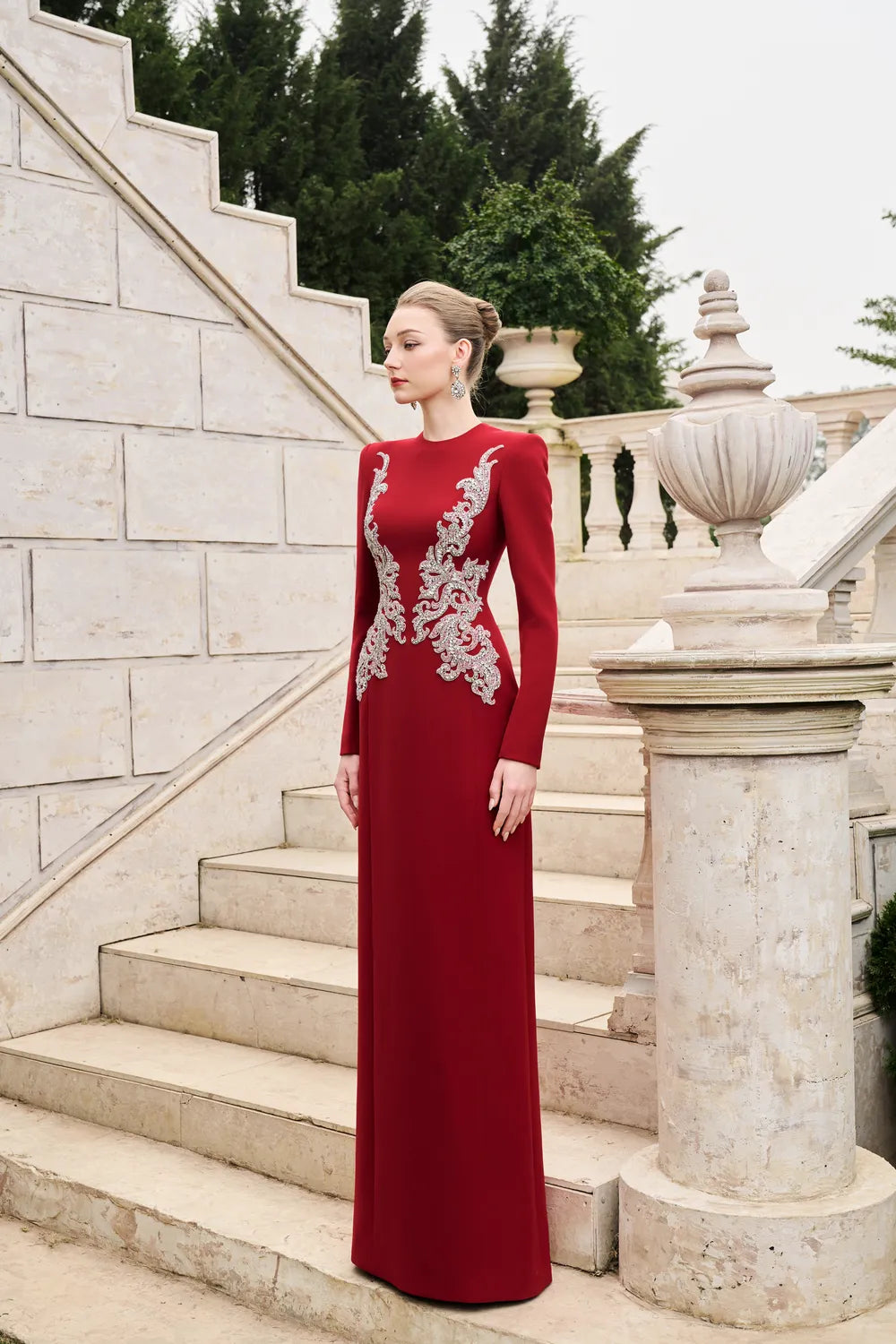 Symmetric Crystal-Embellished Straight Dress