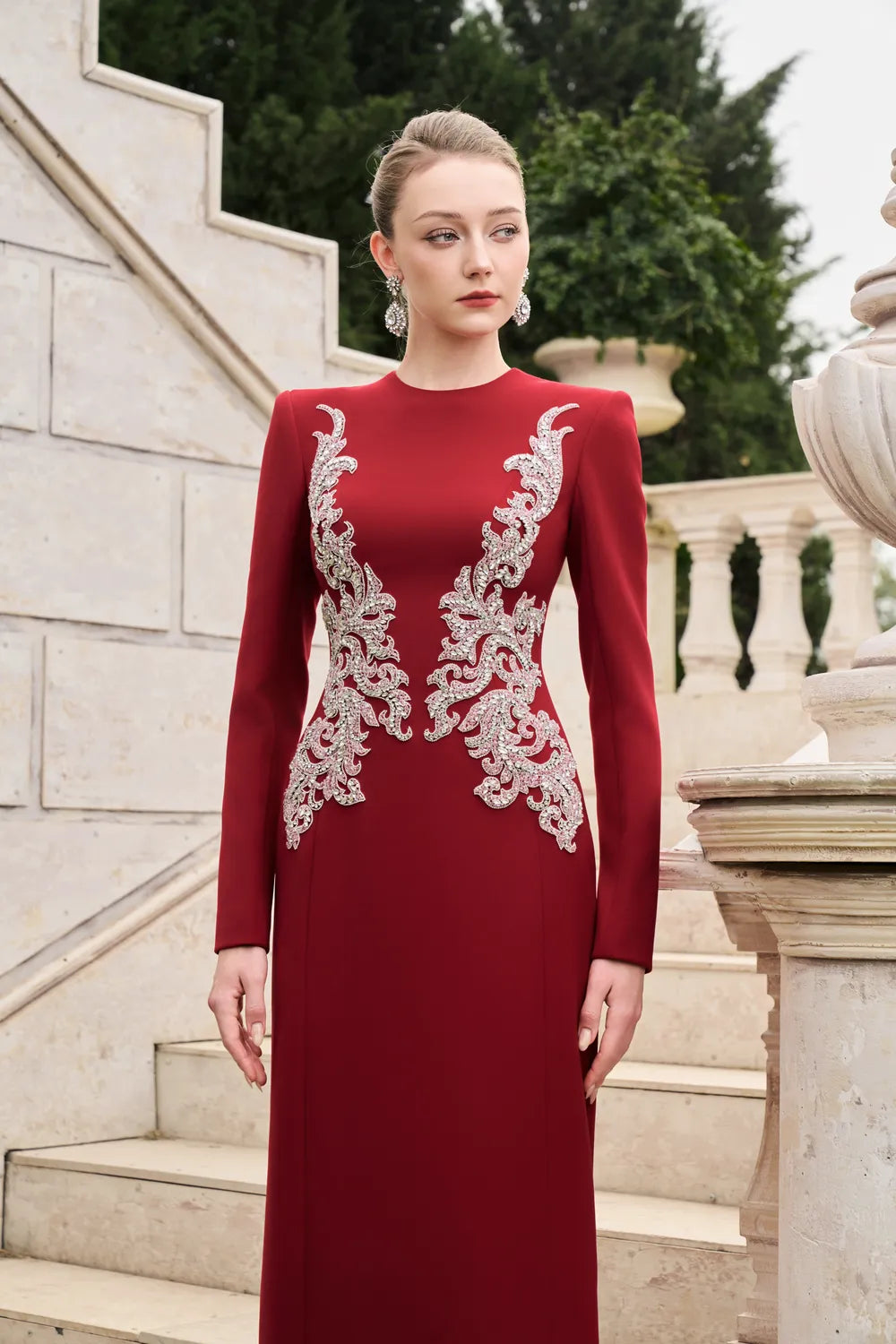 Symmetric Crystal-Embellished Straight Dress