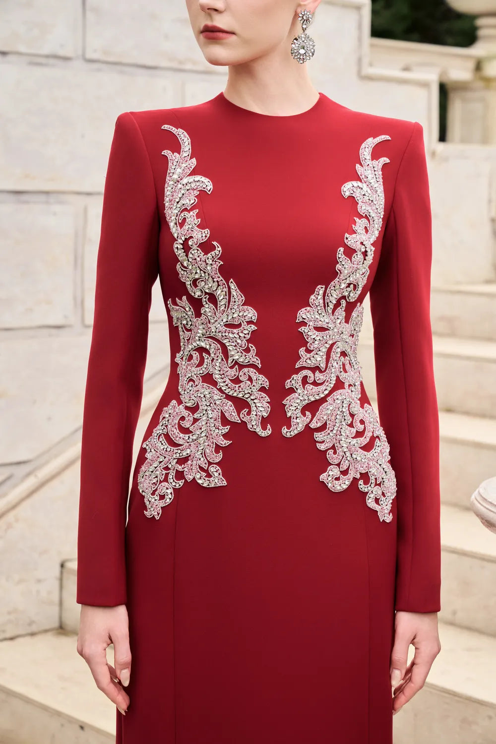 Symmetric Crystal-Embellished Straight Dress