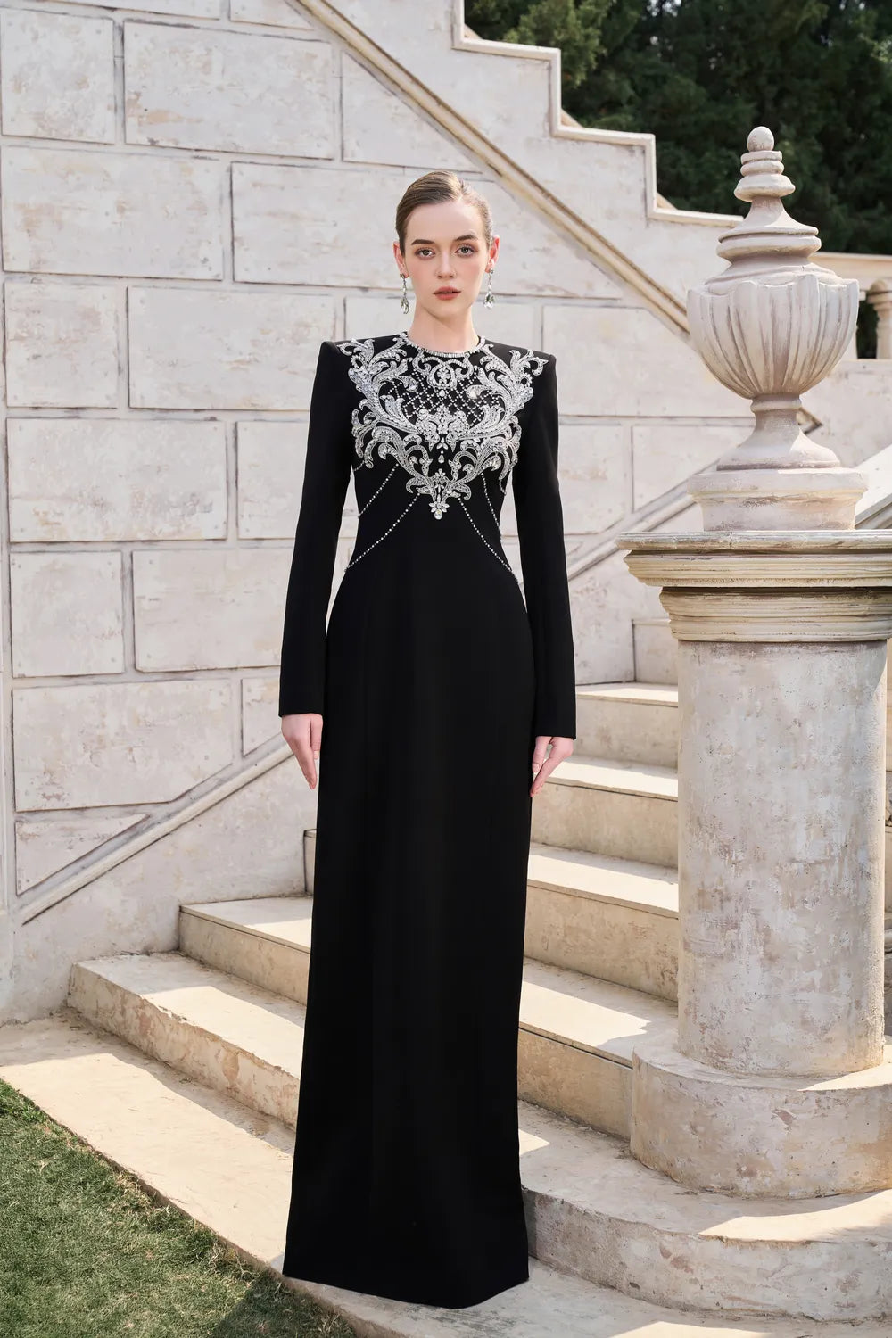 Classy Crystal-Embellished Straight Dress