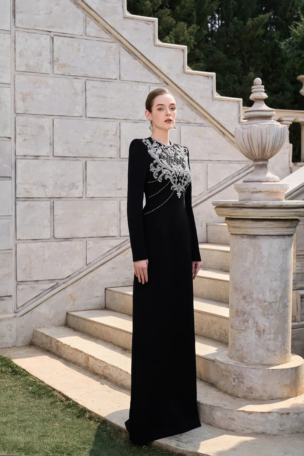 Classy Crystal-Embellished Straight Dress