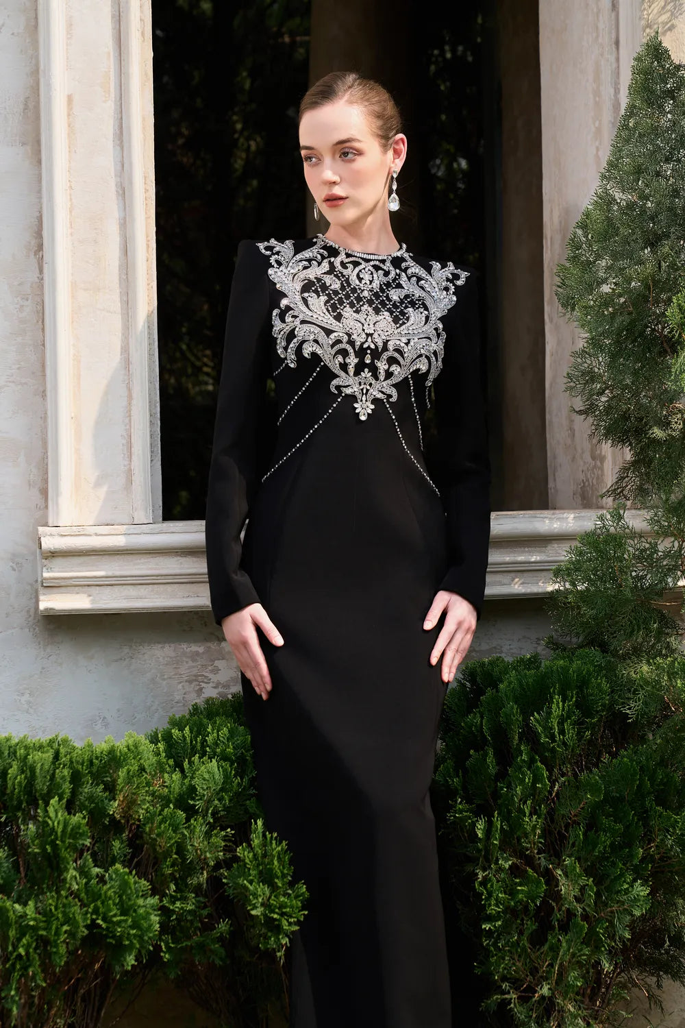 Classy Crystal-Embellished Straight Dress