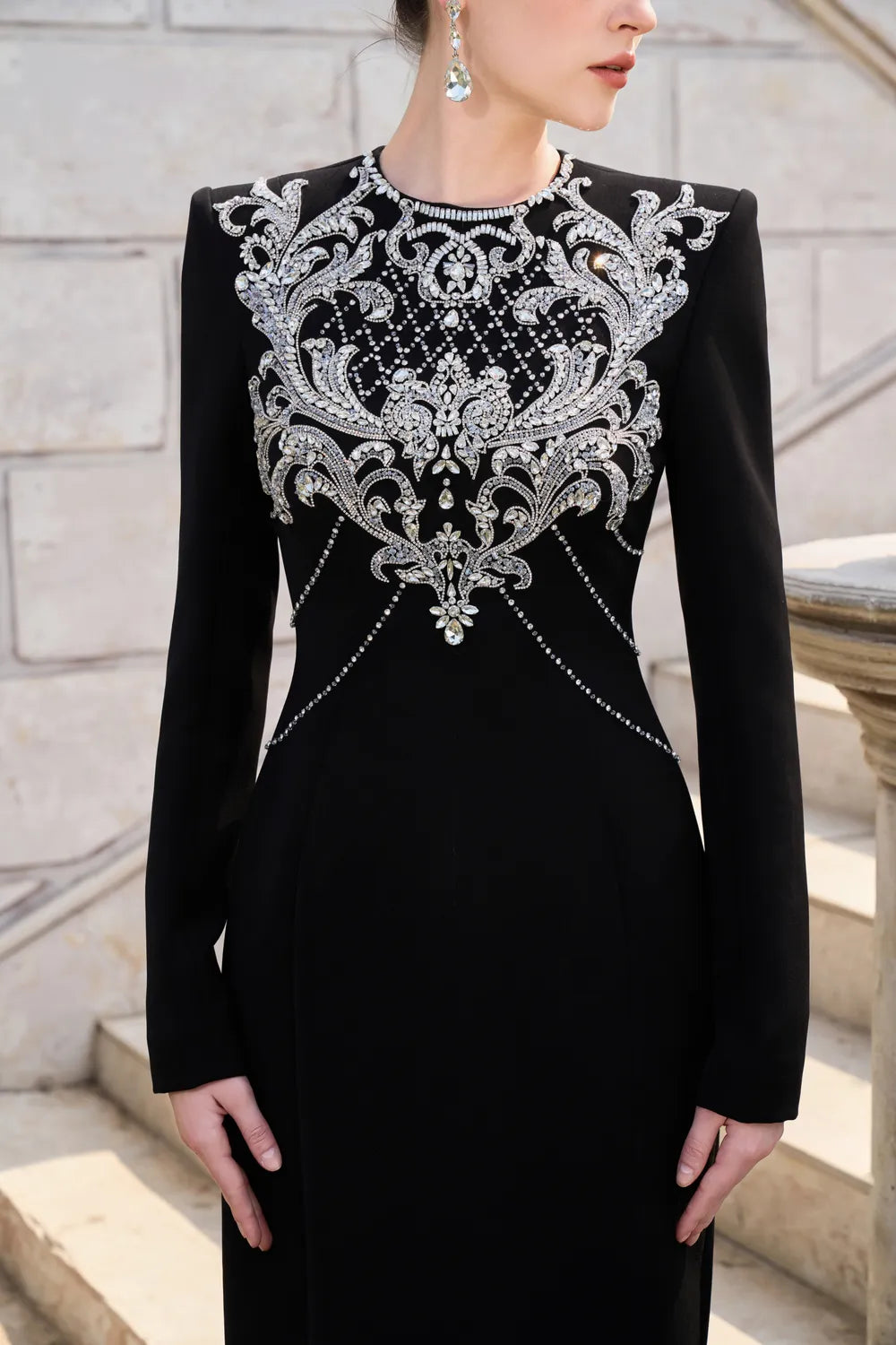 Classy Crystal-Embellished Straight Dress