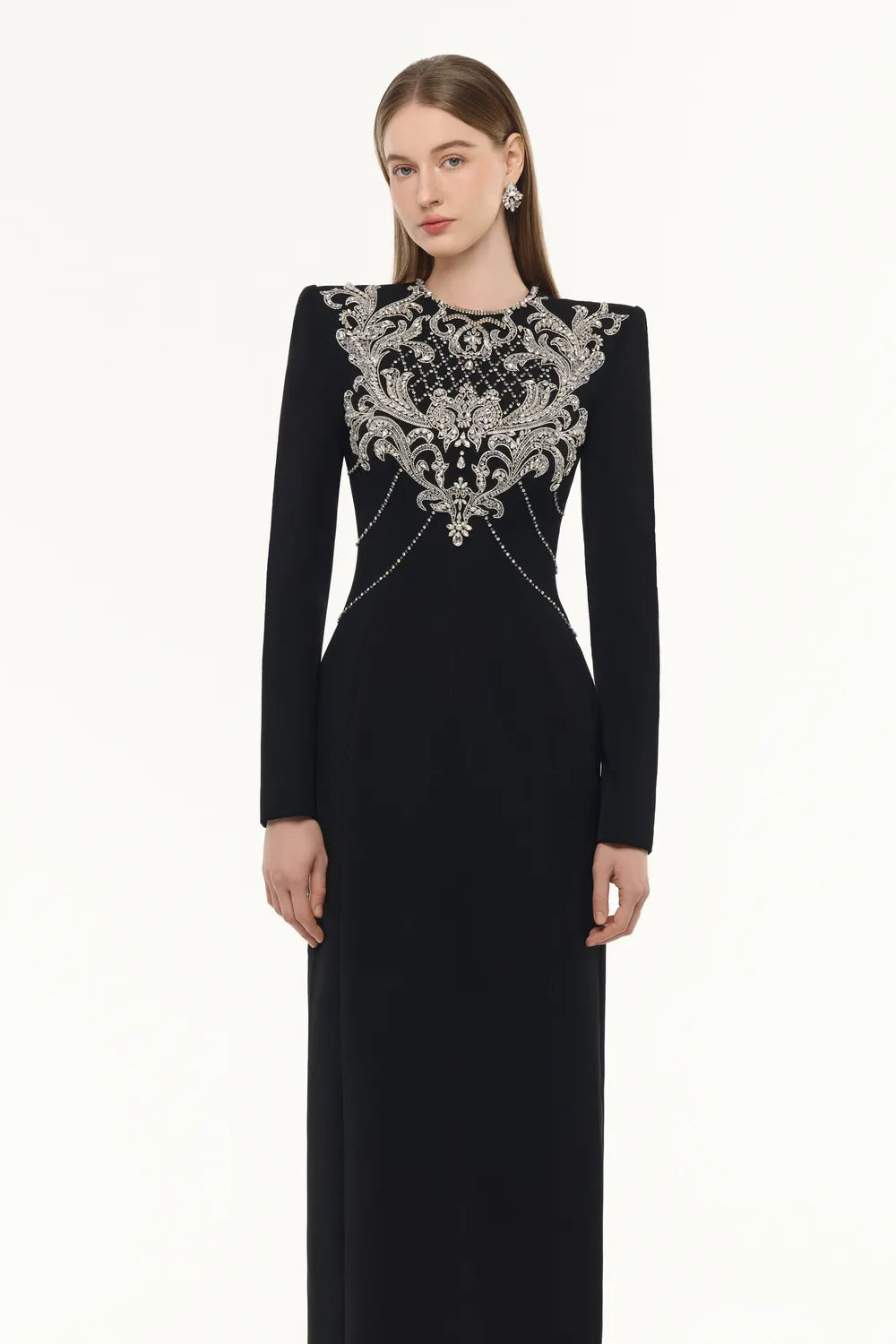 Classy Crystal-Embellished Straight Dress