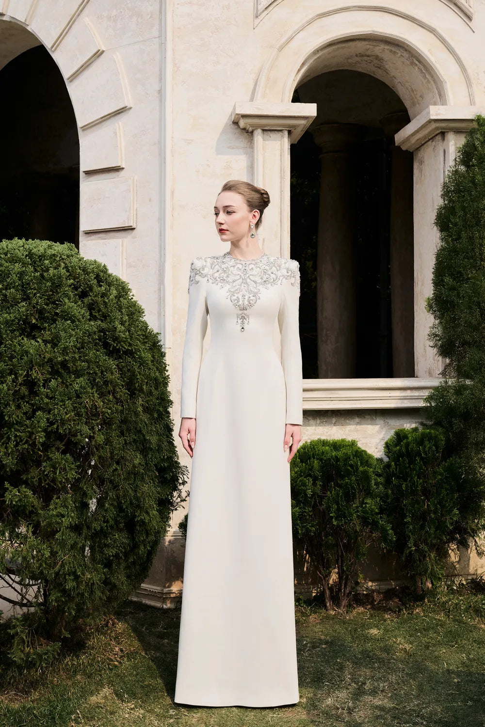 Crystal-Embellished Long Sleeve Dress