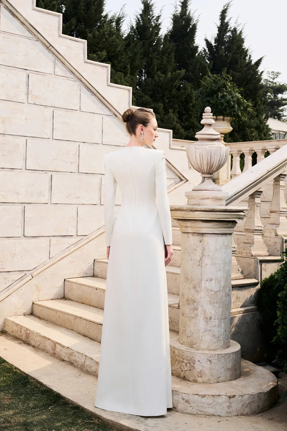 Crystal-Embellished Long Sleeve Dress