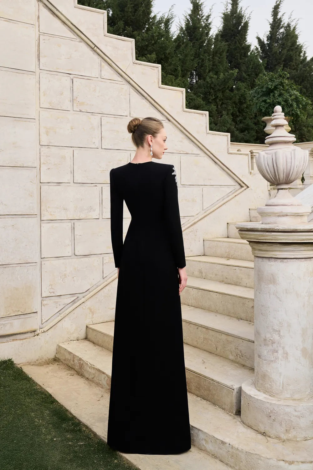 Crystal-Embellished Long Sleeve Dress