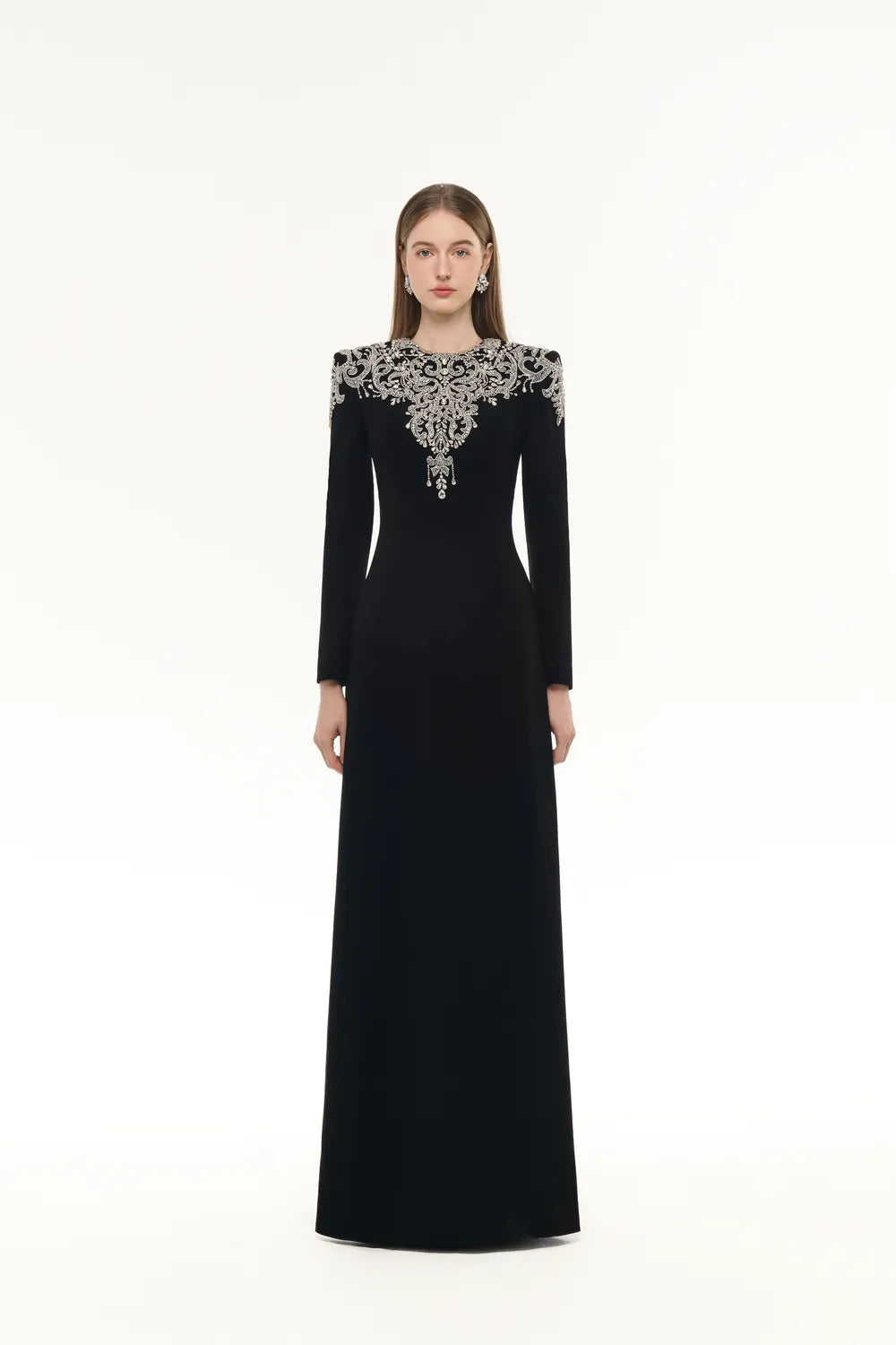 Crystal-Embellished Long Sleeve Dress