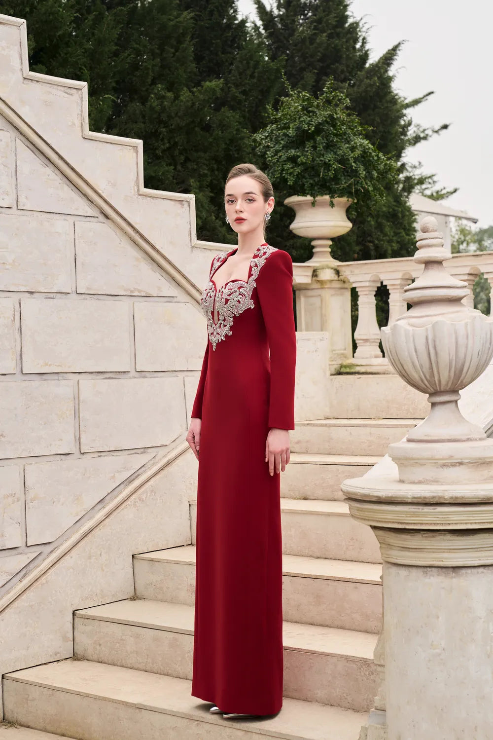 Trapezoid Neckline Tear-Drop Cut-Out Chest Dress