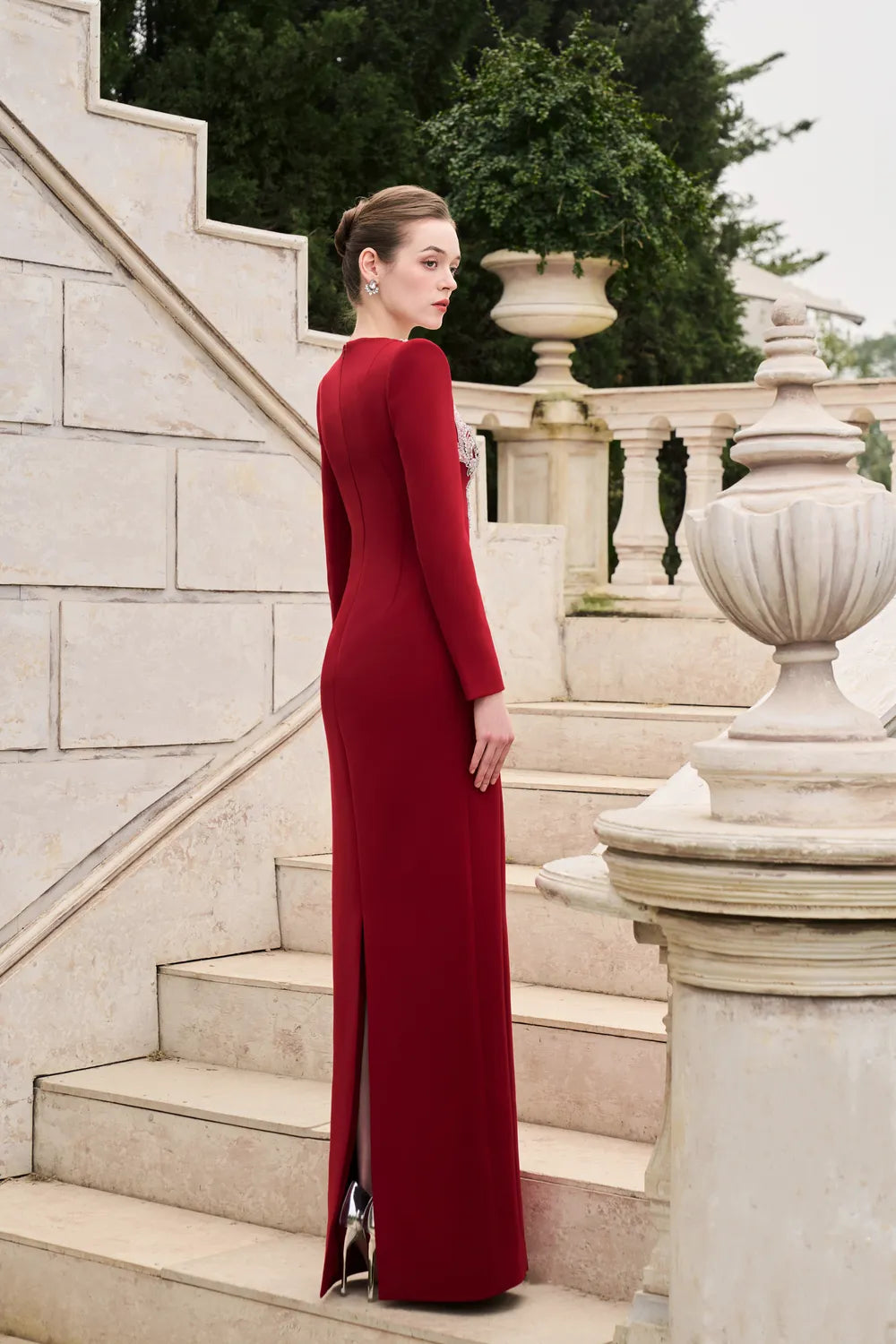 Trapezoid Neckline Tear-Drop Cut-Out Chest Dress