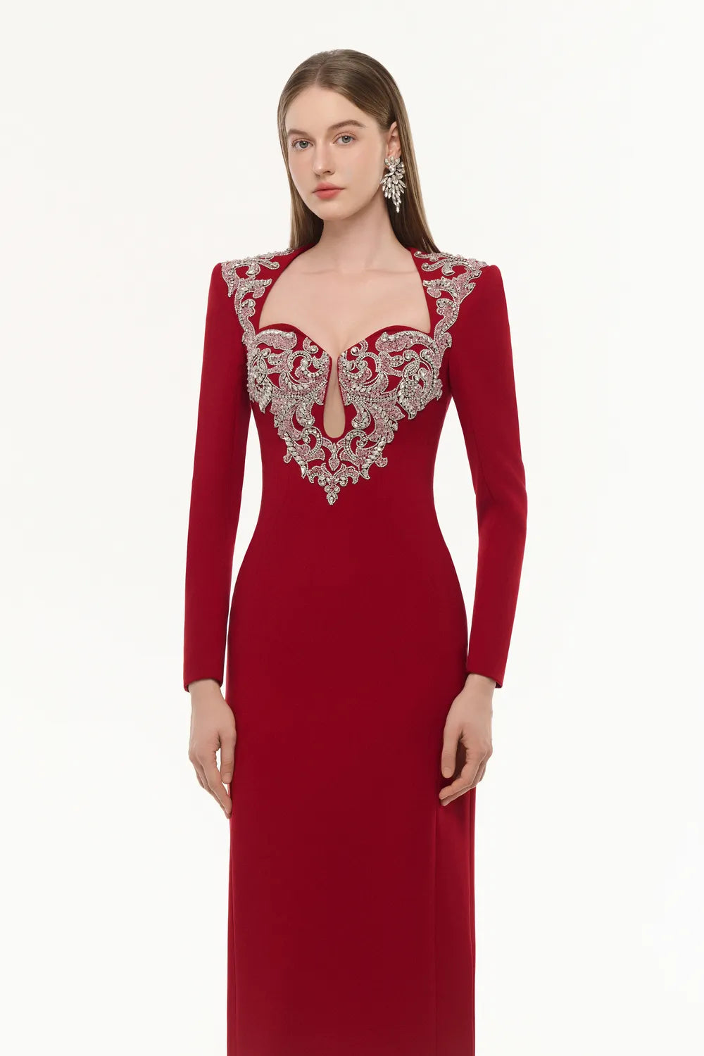 Trapezoid Neckline Tear-Drop Cut-Out Chest Dress