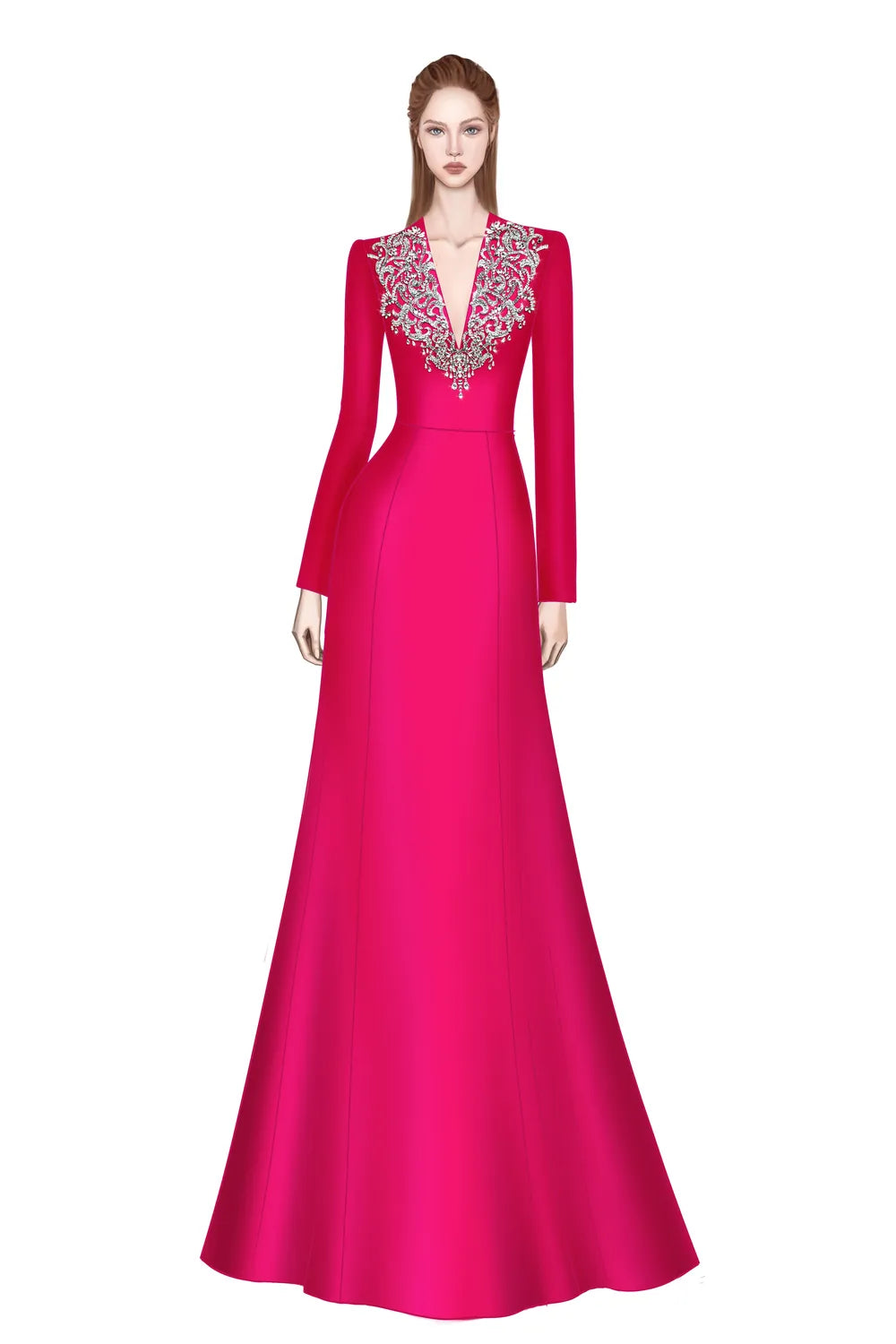 V-Crystal Embellished Flared A-Line Dress