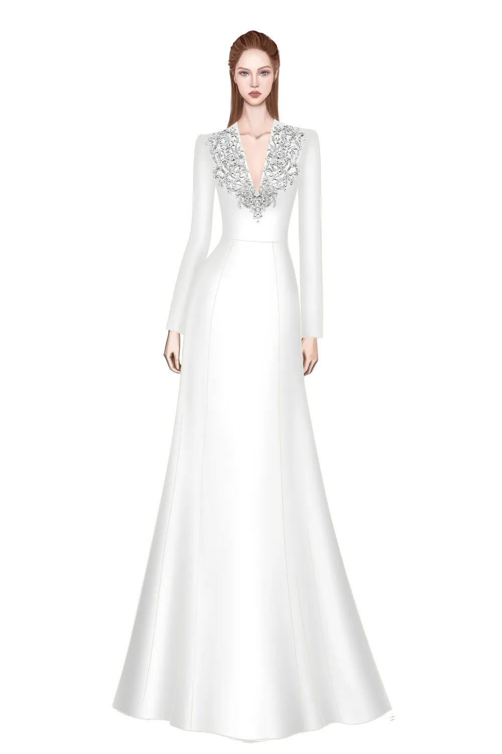 V-Crystal Embellished Flared A-Line Dress