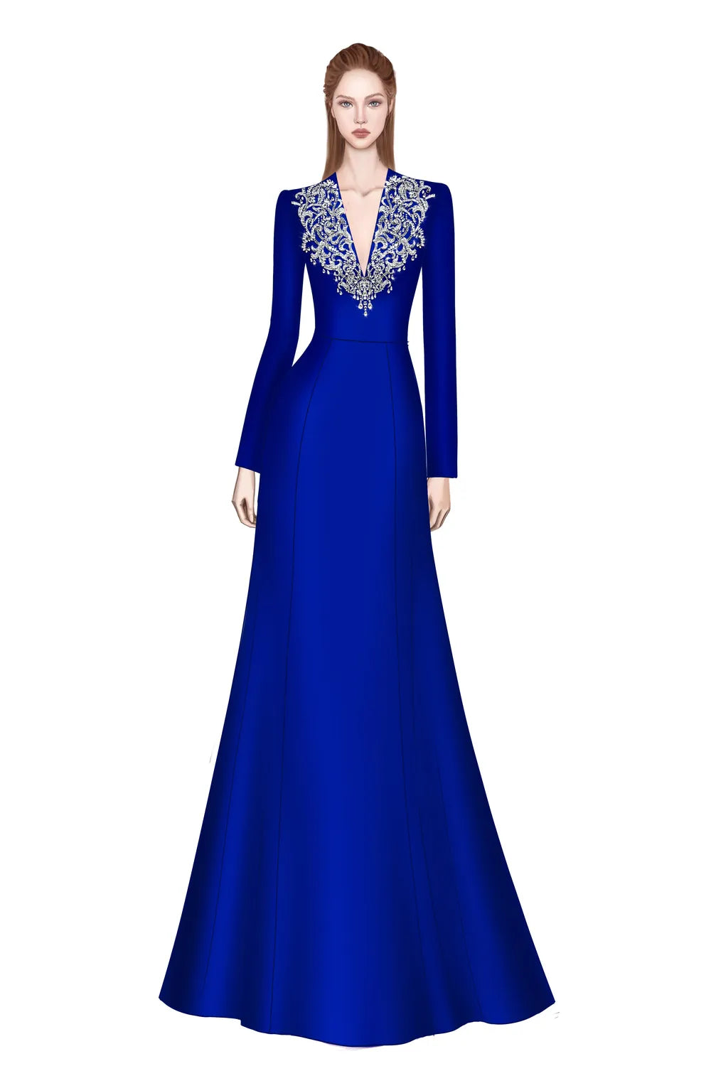 V-Crystal Embellished Flared A-Line Dress