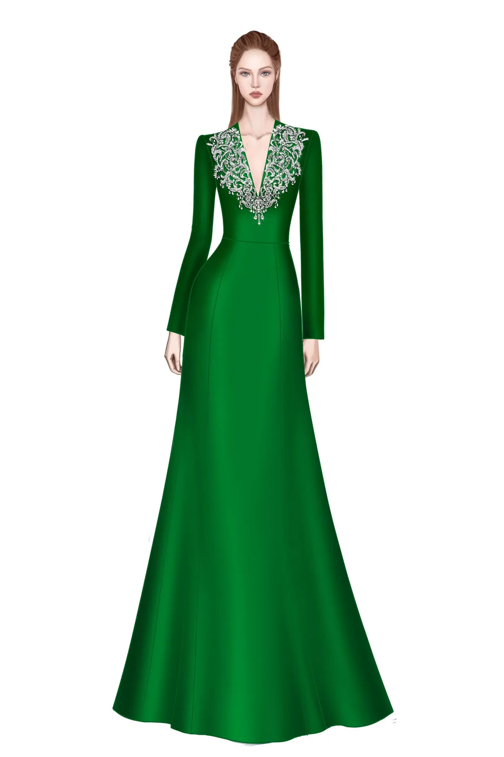 V-Crystal Embellished Flared A-Line Dress