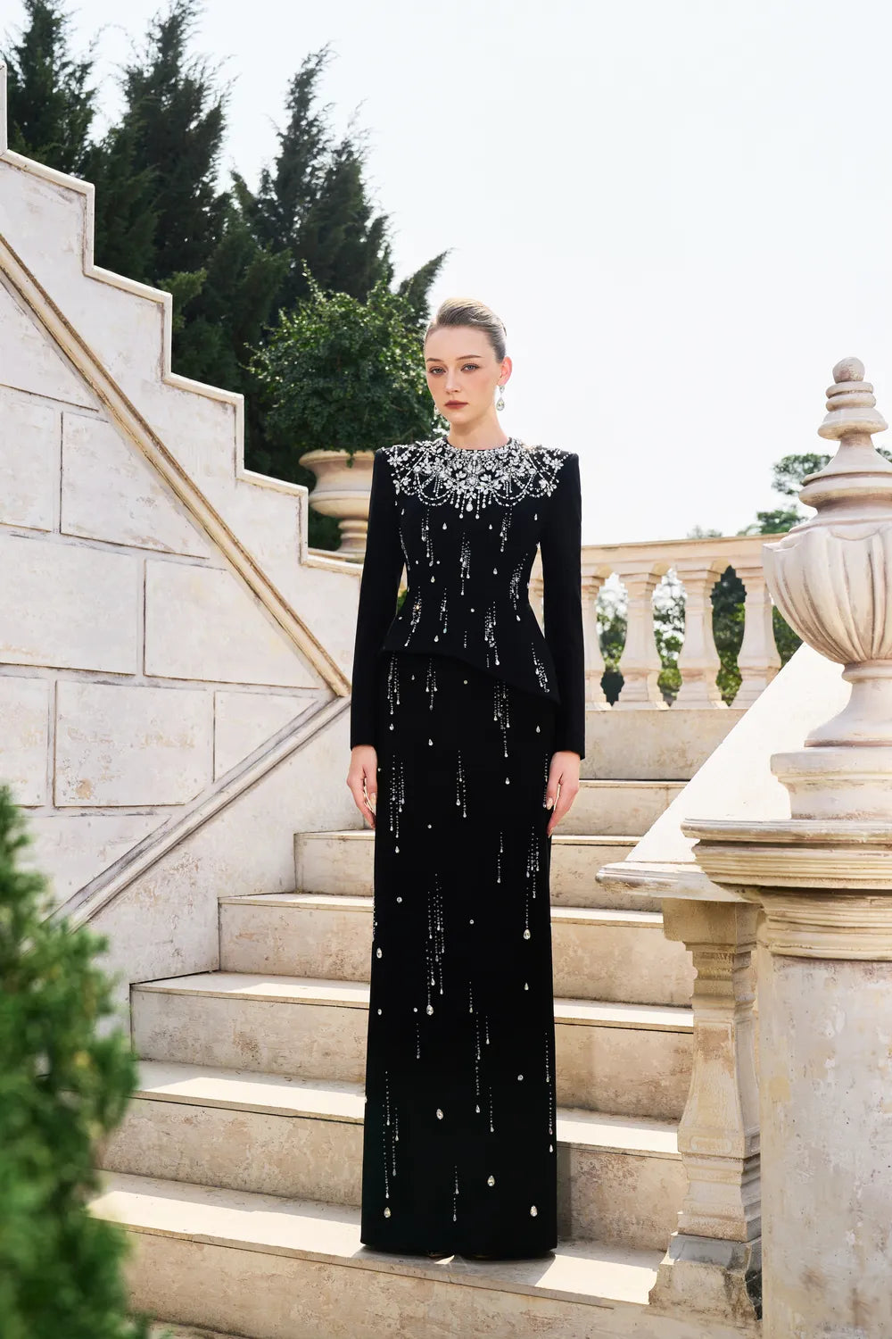 Rainfall Crystal-Embellished Light A-line Dress