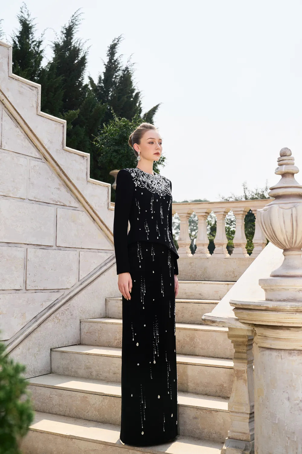 Rainfall Crystal-Embellished Light A-line Dress