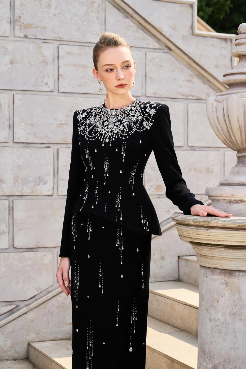 Rainfall Crystal-Embellished Light A-line Dress