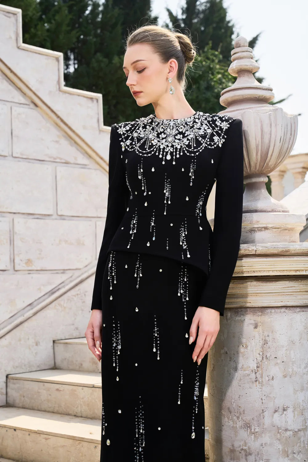 Rainfall Crystal-Embellished Light A-line Dress