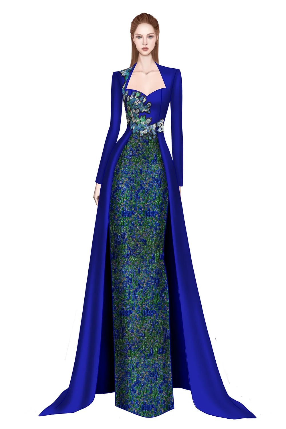 Anne Queen Neck Fitted Dress With Flared Skirt Flap