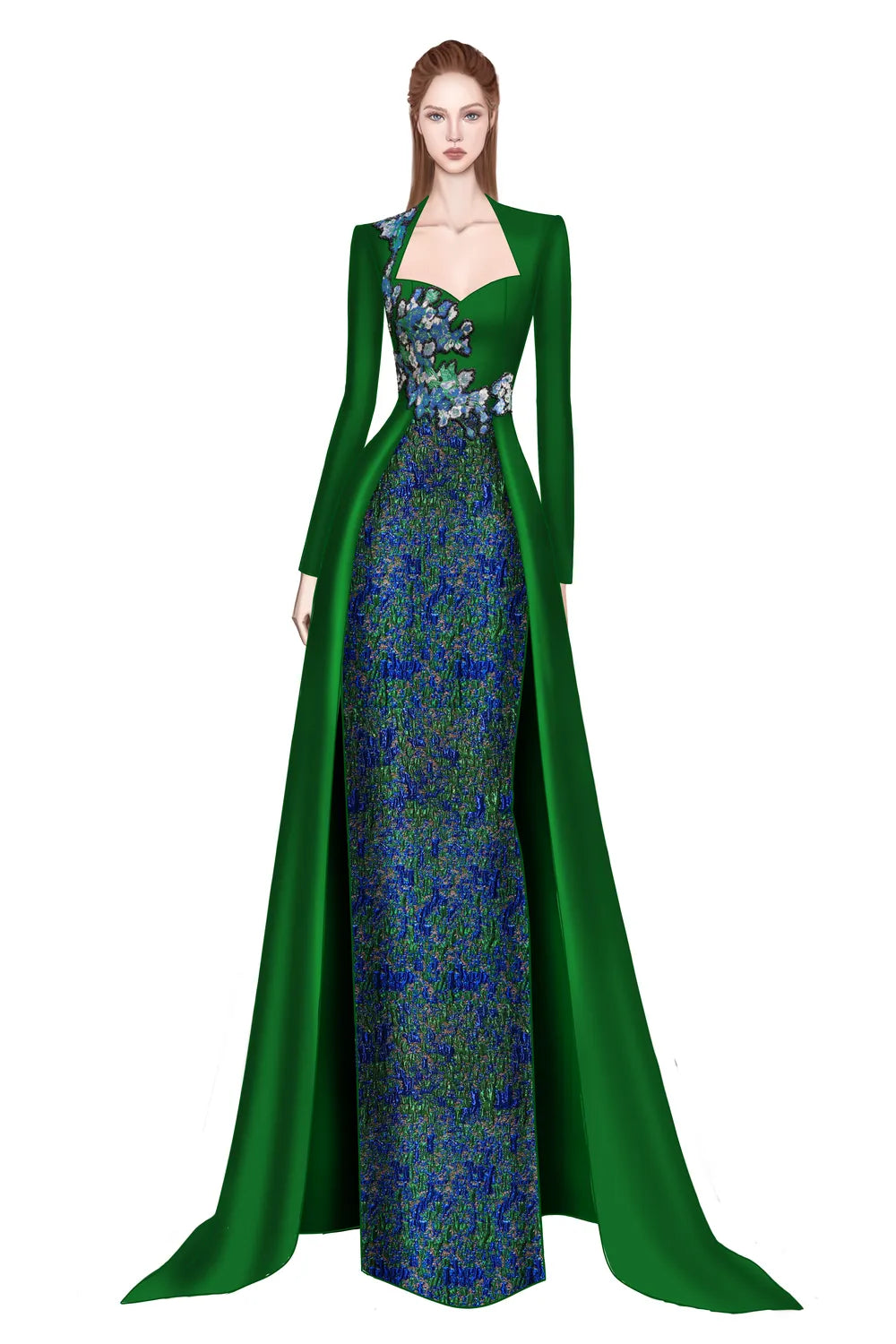 Anne Queen Neck Fitted Dress With Flared Skirt Flap