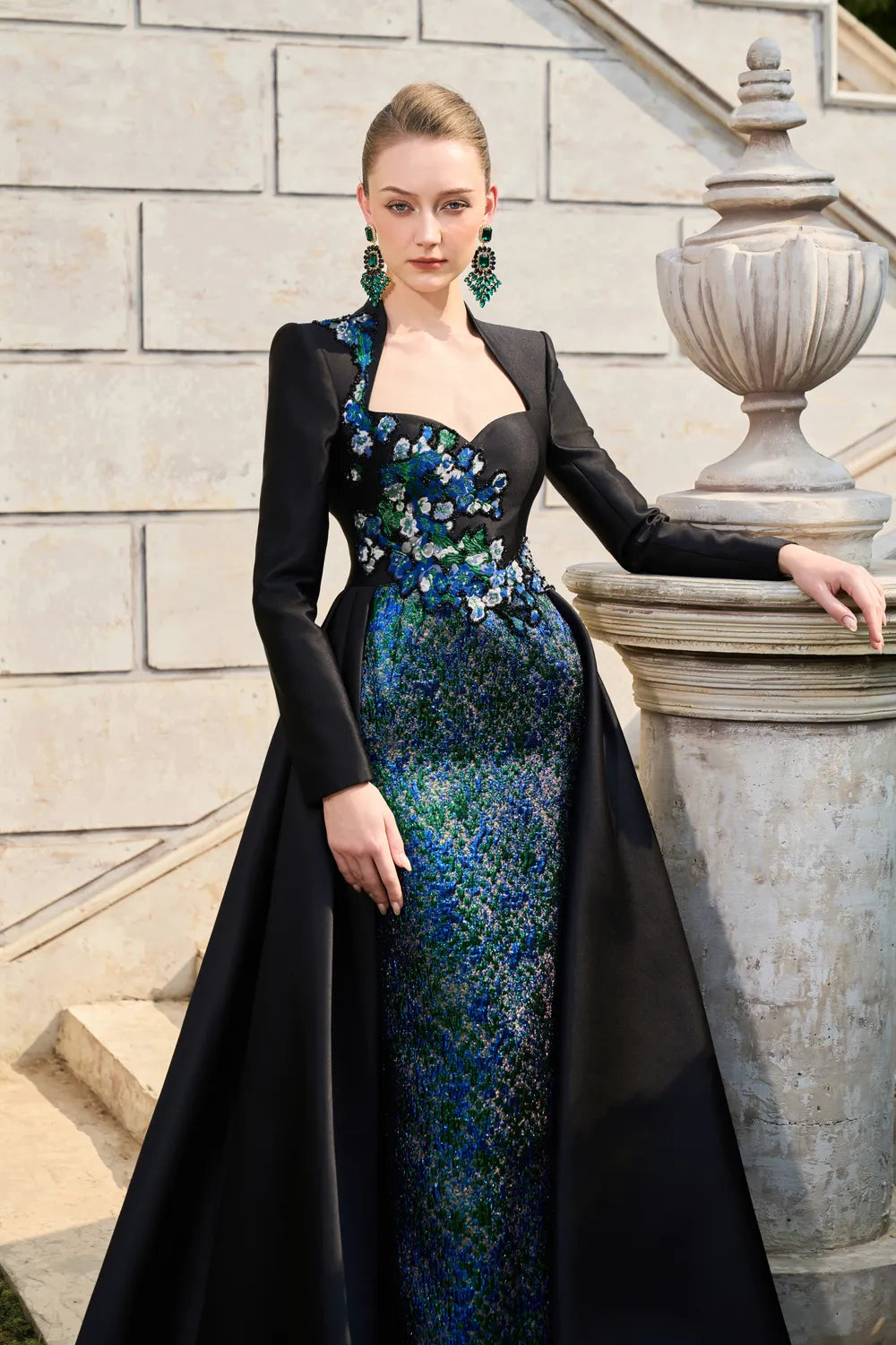 Anne Queen Neck Fitted Dress With Flared Skirt Flap