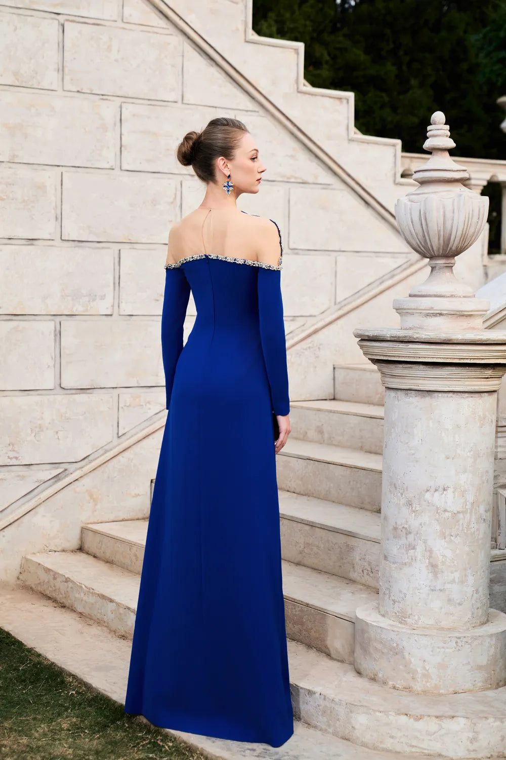 Round Neck Stylized 3D Crystal-Embellished A-line Dress