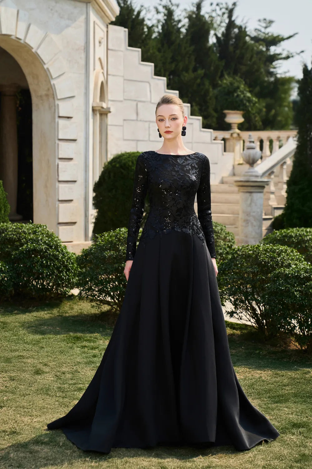 Boat Neck Floral Lace Flared A-line Dress