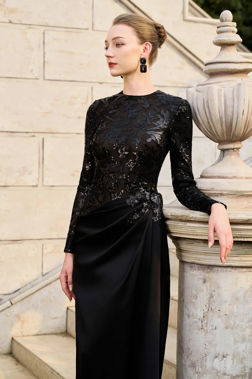 See-Through Lace Sequin Pattern Dress