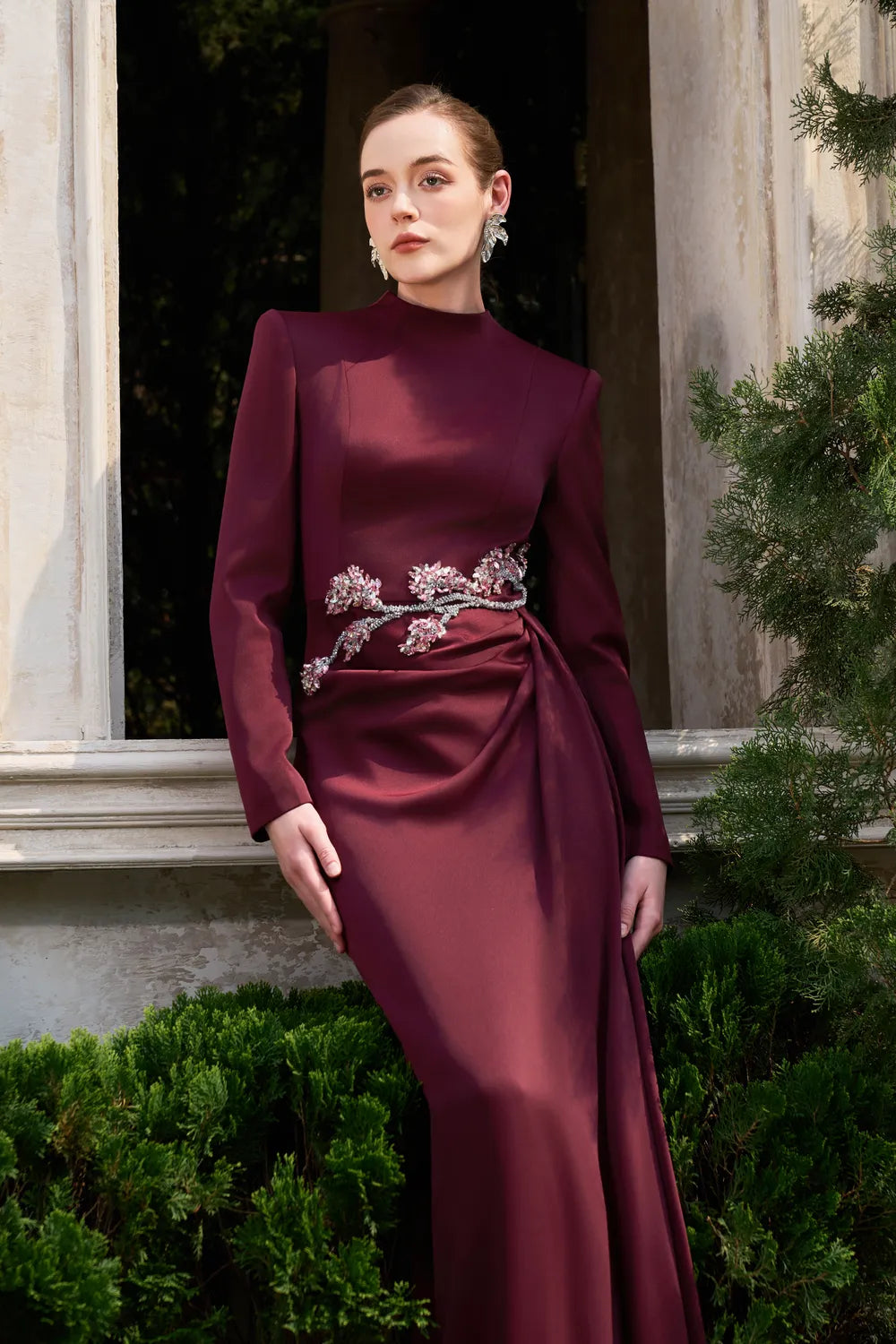 High Neck Side Drapped Straight Dress