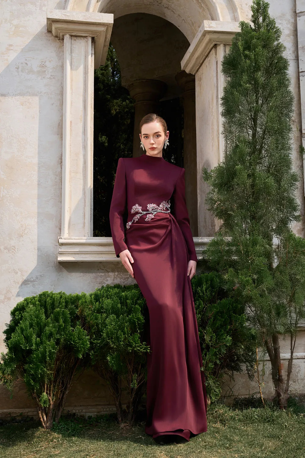 High Neck Side Drapped Straight Dress