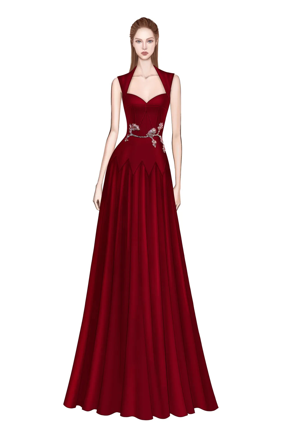 Strappy Anne Queen Neck Gathered A-line Dress