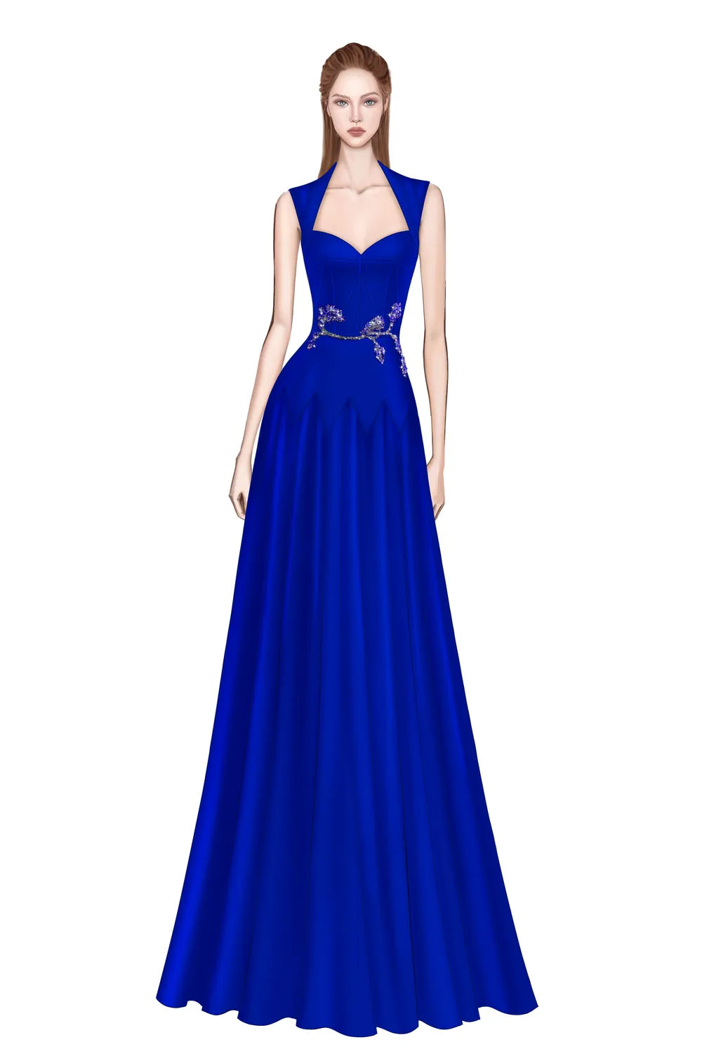 Strappy Anne Queen Neck Gathered A-line Dress