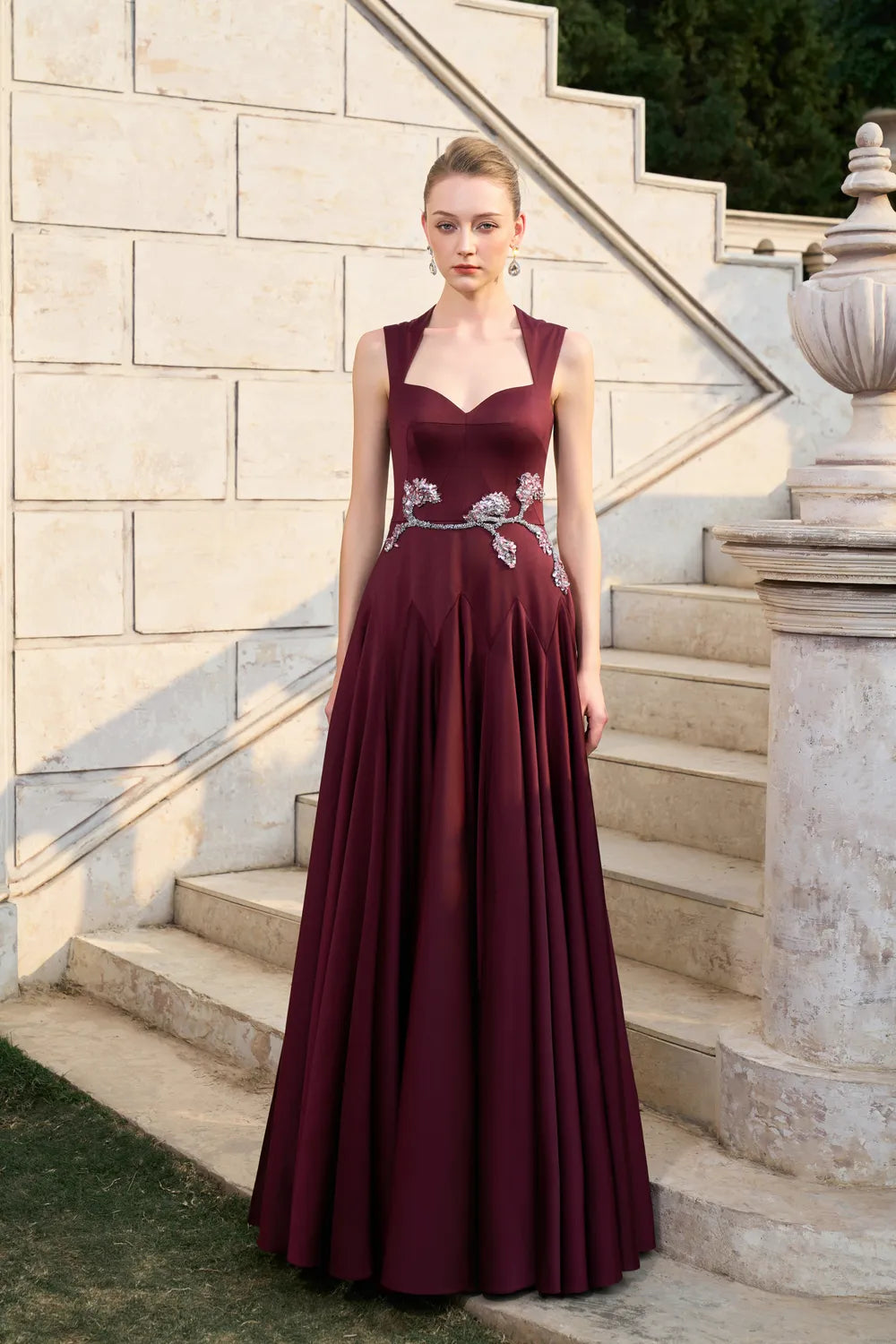 Strappy Anne Queen Neck Gathered A-line Dress