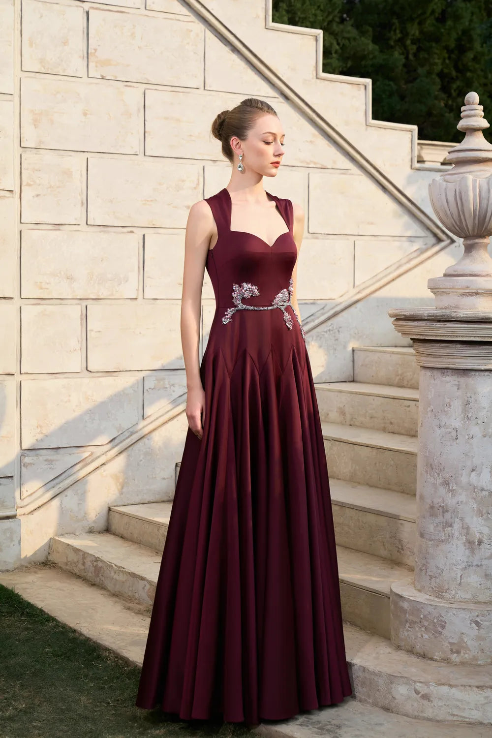 Strappy Anne Queen Neck Gathered A-line Dress