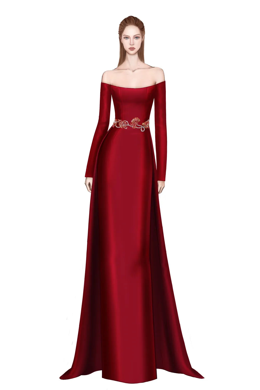 Off-Shoulder Long Sleeve Long Skirt Flap Dress