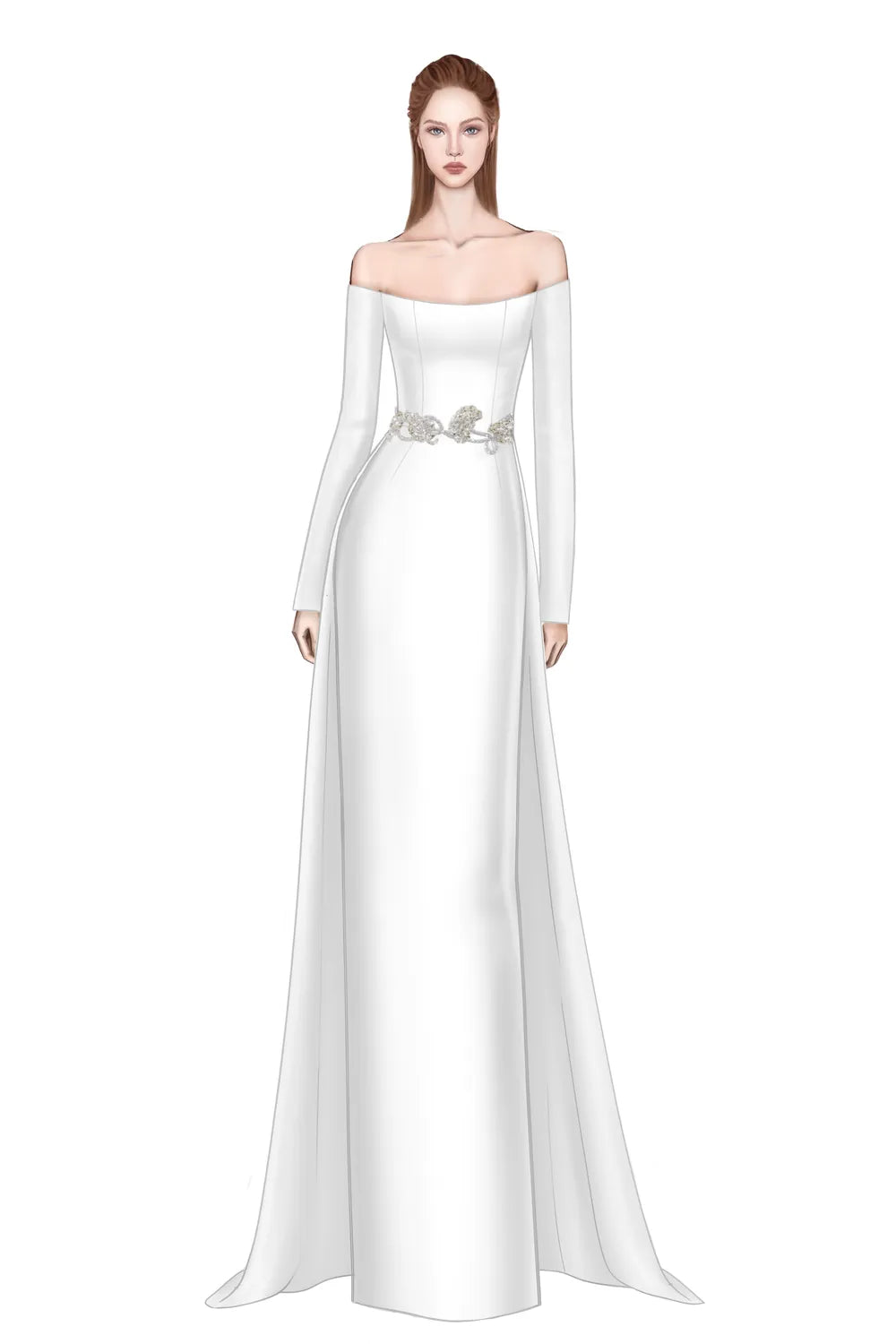 Off-Shoulder Long Sleeve Long Skirt Flap Dress