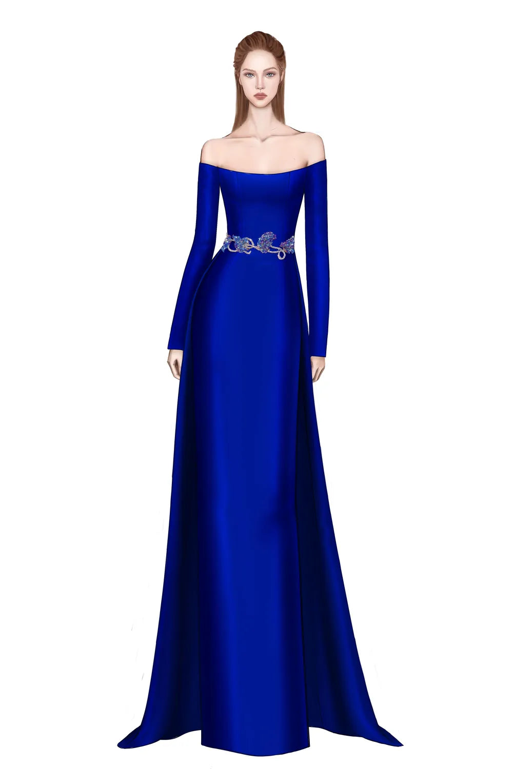 Off-Shoulder Long Sleeve Long Skirt Flap Dress