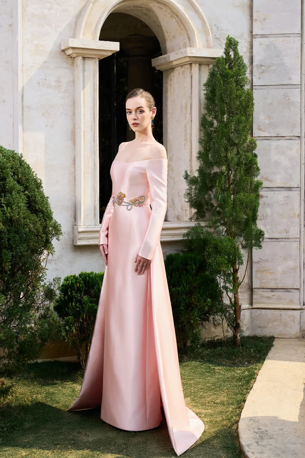 Off-Shoulder Long Sleeve Long Skirt Flap Dress