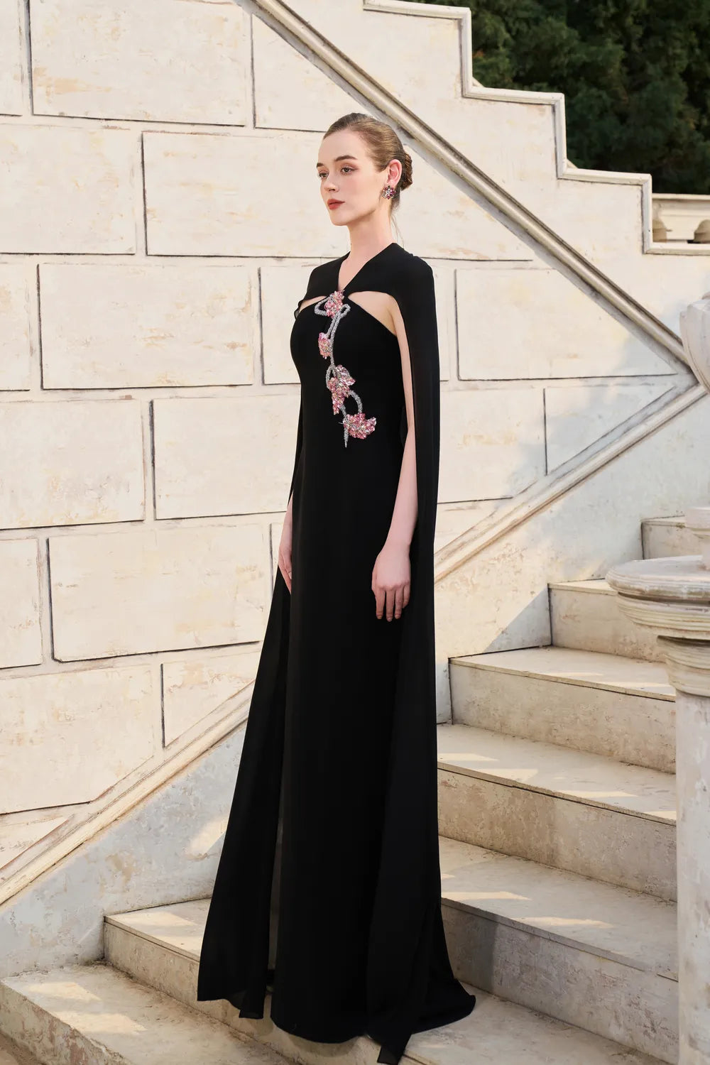 Long Back Cape With Open Chest Dress