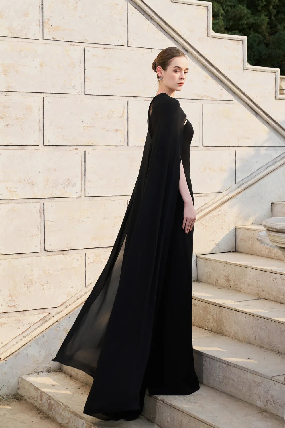 Long Back Cape With Open Chest Dress