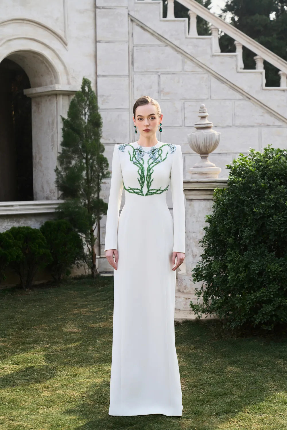 Symmetric Crystal-Embellished Light A-line Dress