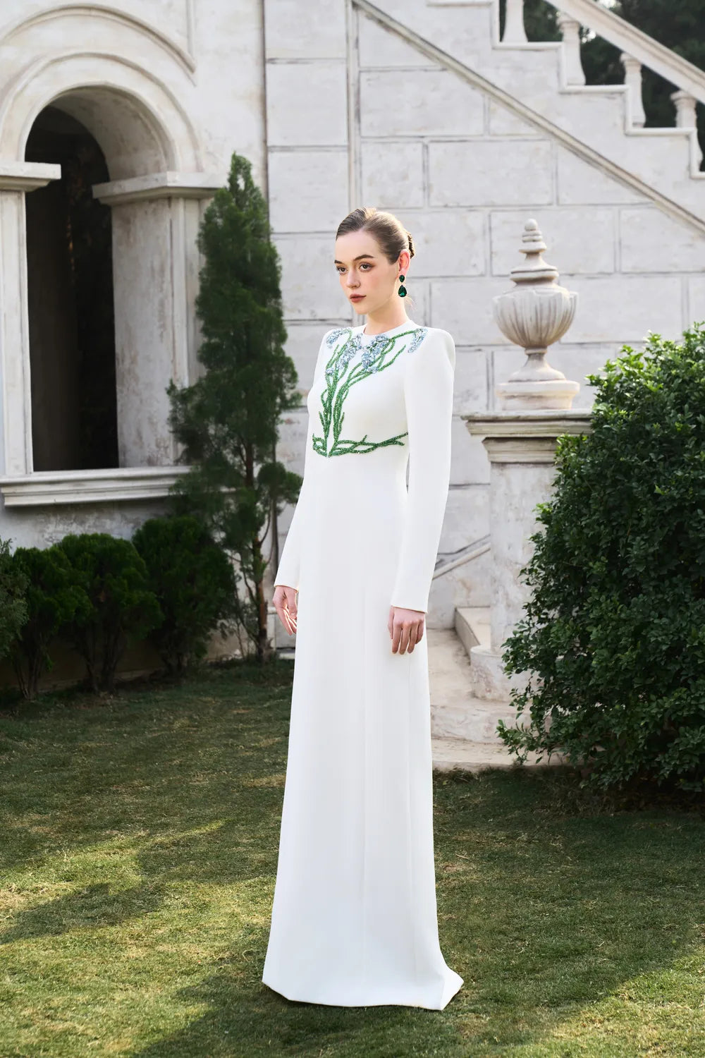 Symmetric Crystal-Embellished Light A-line Dress