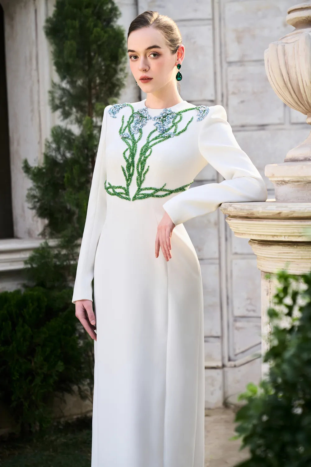 Symmetric Crystal-Embellished Light A-line Dress