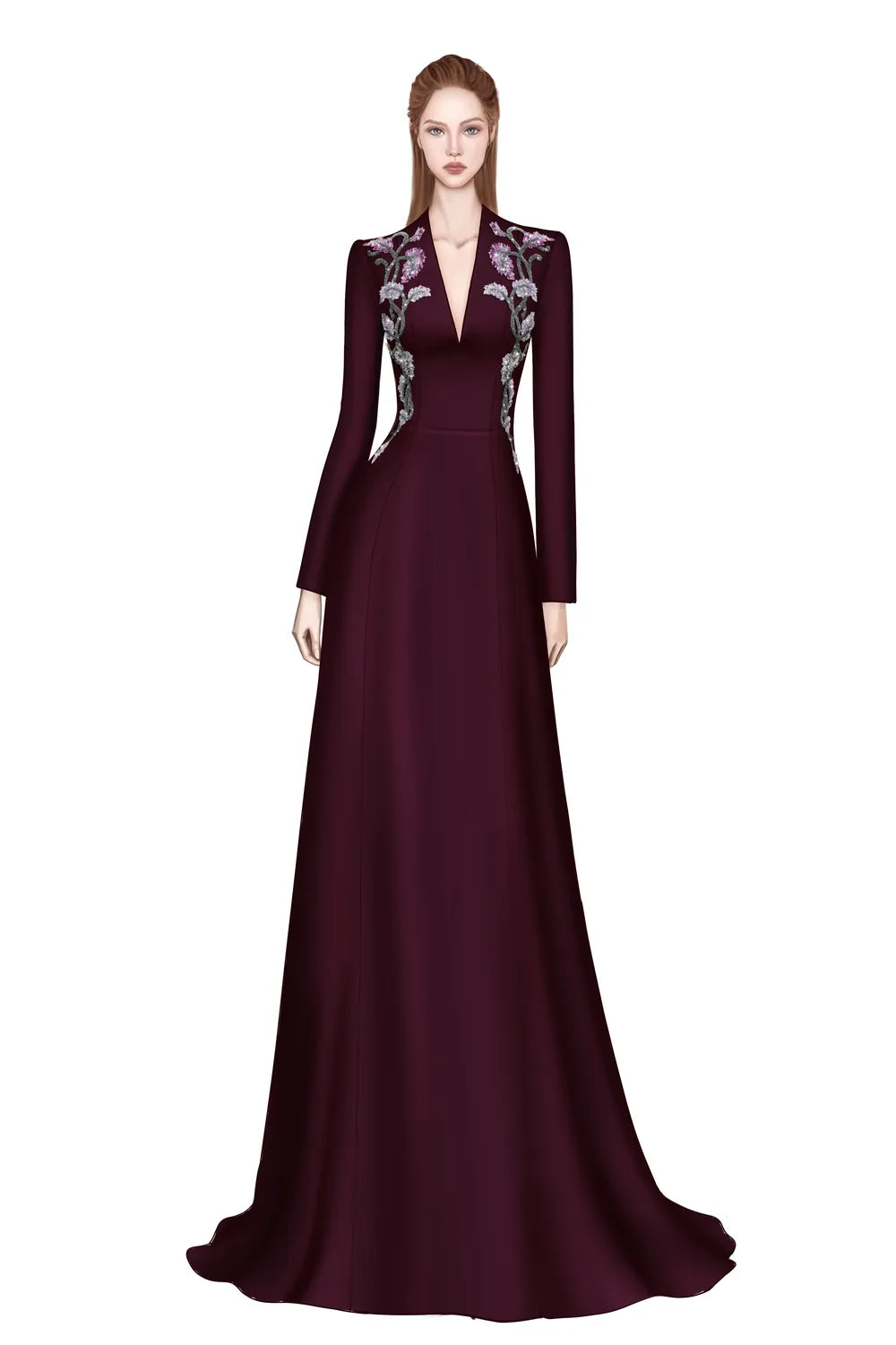 Double Crystal-Embellished Deep V-Neck Dress