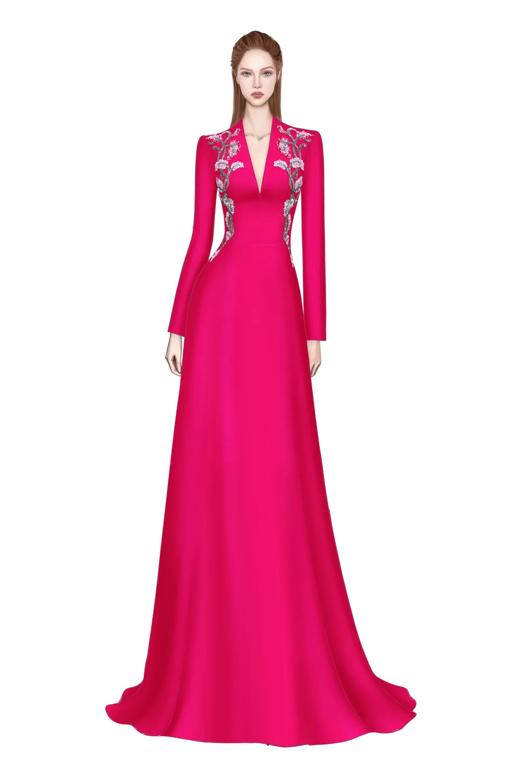 Double Crystal-Embellished Deep V-Neck Dress